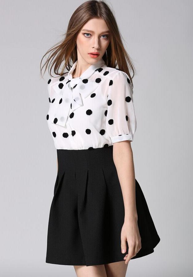 Romwe With Bow Polka Dot A-line Dress