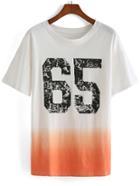 Romwe Number Print Ombre Orange T-shirt