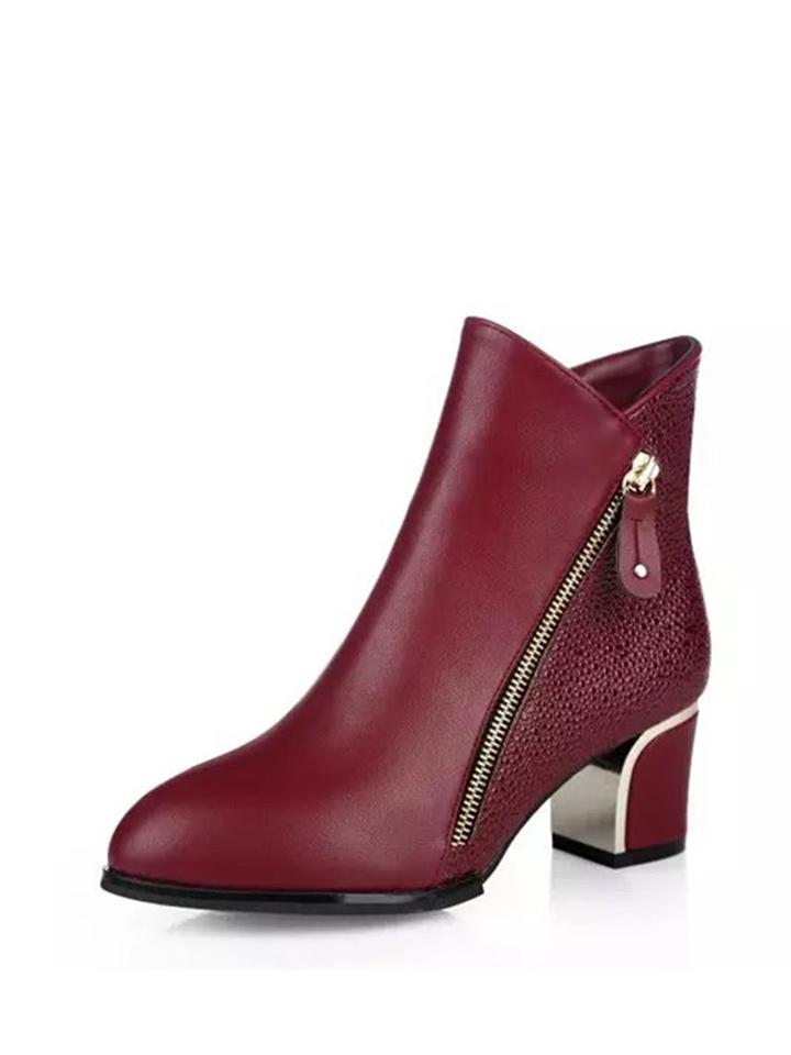 Romwe Side Zipper Block Heeled Pu Boots