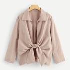 Romwe Knot Front Solid Outerwear