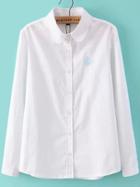 Romwe Lapel Swan Embroidered White Blouse