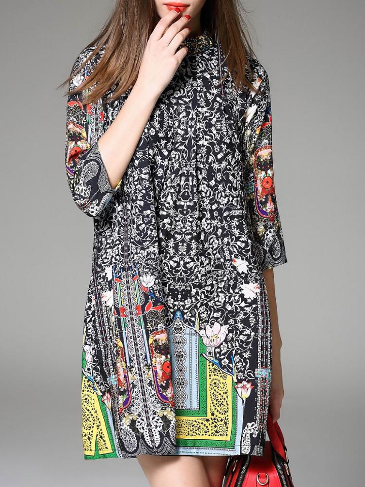 Romwe Black Tribal Print Shift Dress