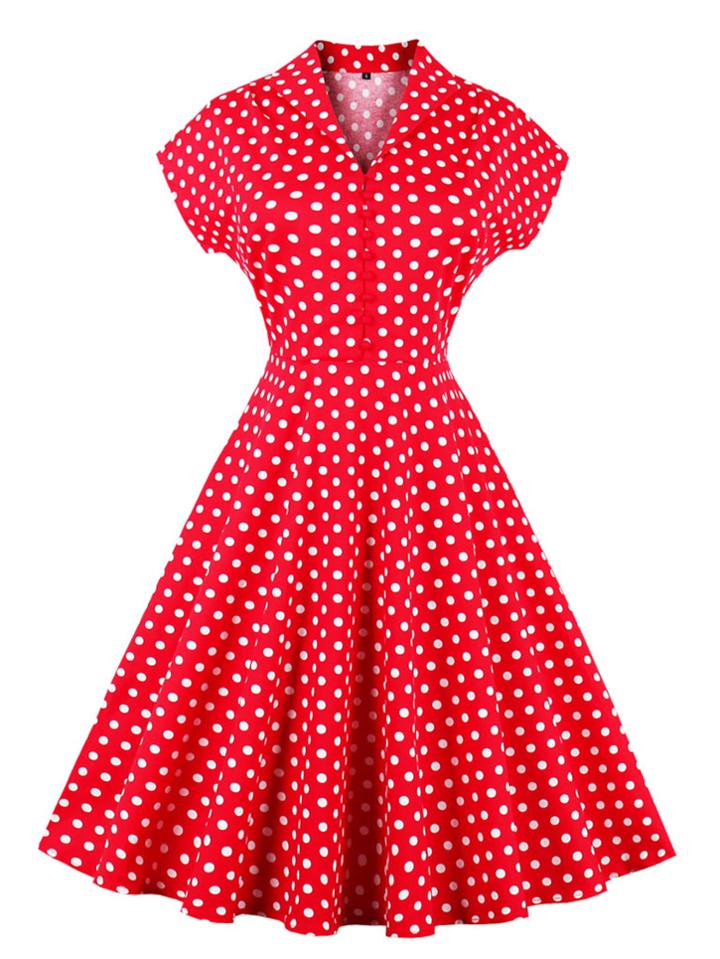 Romwe V Neckline Polka Dot Flare Dress