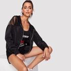 Romwe Sheer Mesh Panel Zip Front Hooded Jacket