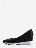 Romwe Black Faux Leather Pointed Out Platform Pumps