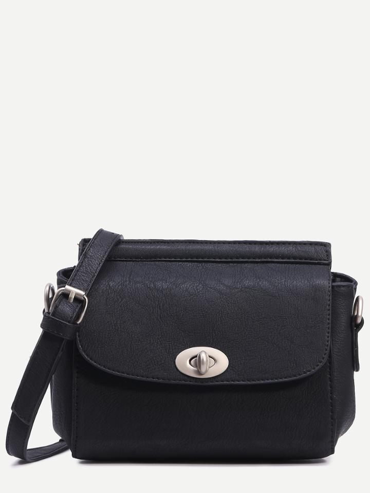 Romwe Black Turnlock Closure Structured Flap Bag