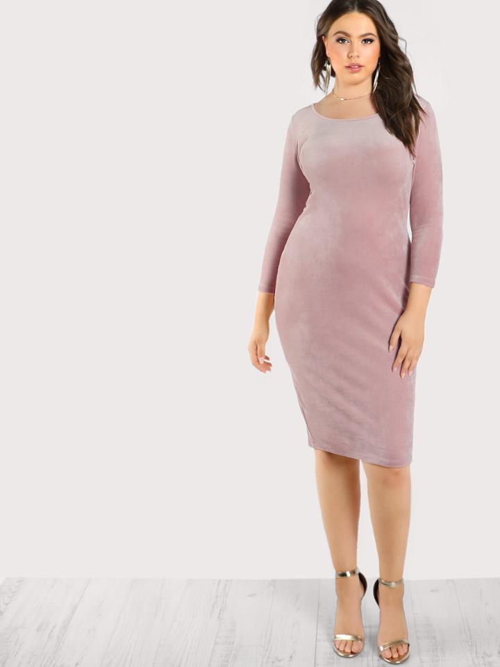 Romwe Quarter Sleeve Velvet Dress