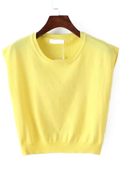 Romwe Round Neck Knit Yellow Tank Top
