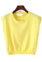 Romwe Round Neck Knit Yellow Tank Top