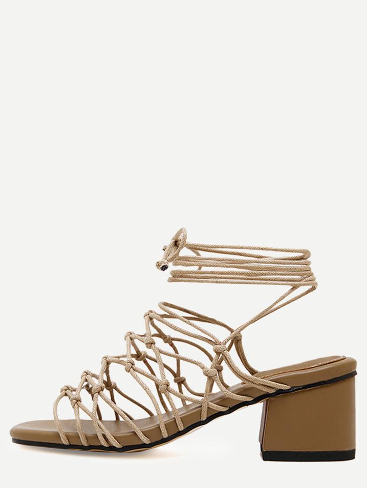 Romwe Apricot Peep Toe Strappy Chunky Pumps