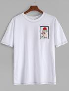 Romwe White Hand And Rose Embroidery T-shirt