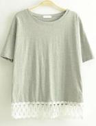 Romwe Contrast Lace Hem Hollow Grey T-shirt