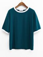Romwe Green Contrast Trim Drop Shoulder T-shirt