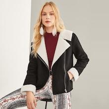 Romwe Zip Detail Faux Shearling Coat