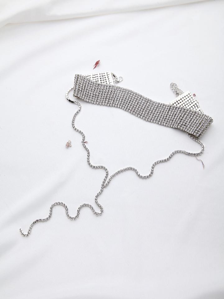 Romwe Rhinestone Decorated Layered Necklace