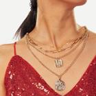 Romwe Coin Pendant Layered Chain Necklace 1pc