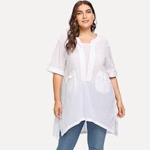 Romwe Plus Asymmetrical Hem Split Blouse