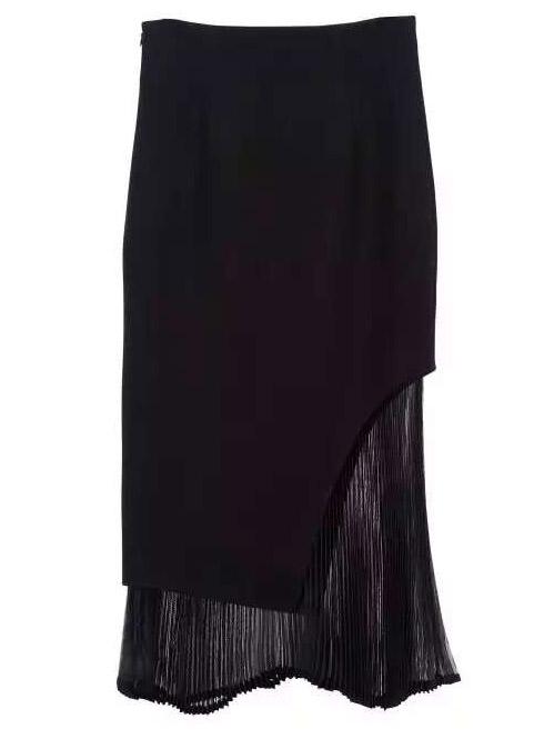 Romwe High Waist Asymmetrical Pleated Black Skirt