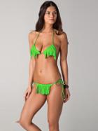 Romwe Fringe Triangle Bikini Set - Fluorescent Green