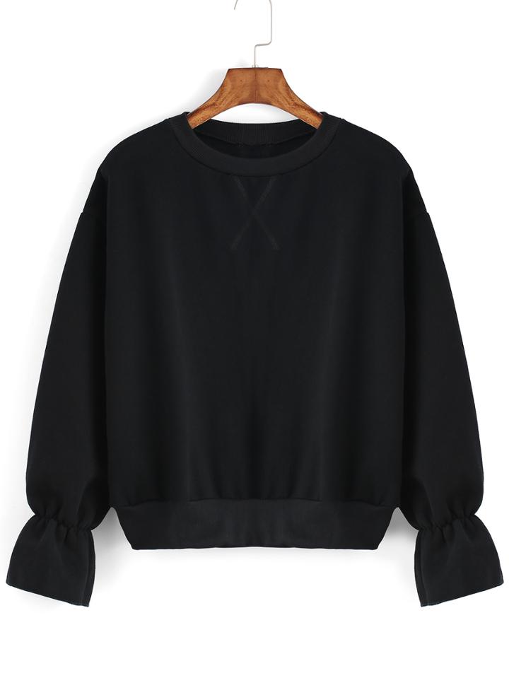 Romwe Round Neck Ruffle Sleeve Sweatshirt