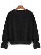 Romwe Round Neck Ruffle Sleeve Sweatshirt