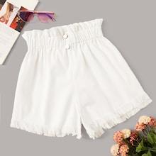 Romwe Paperbag Waist Raw Hem Shorts