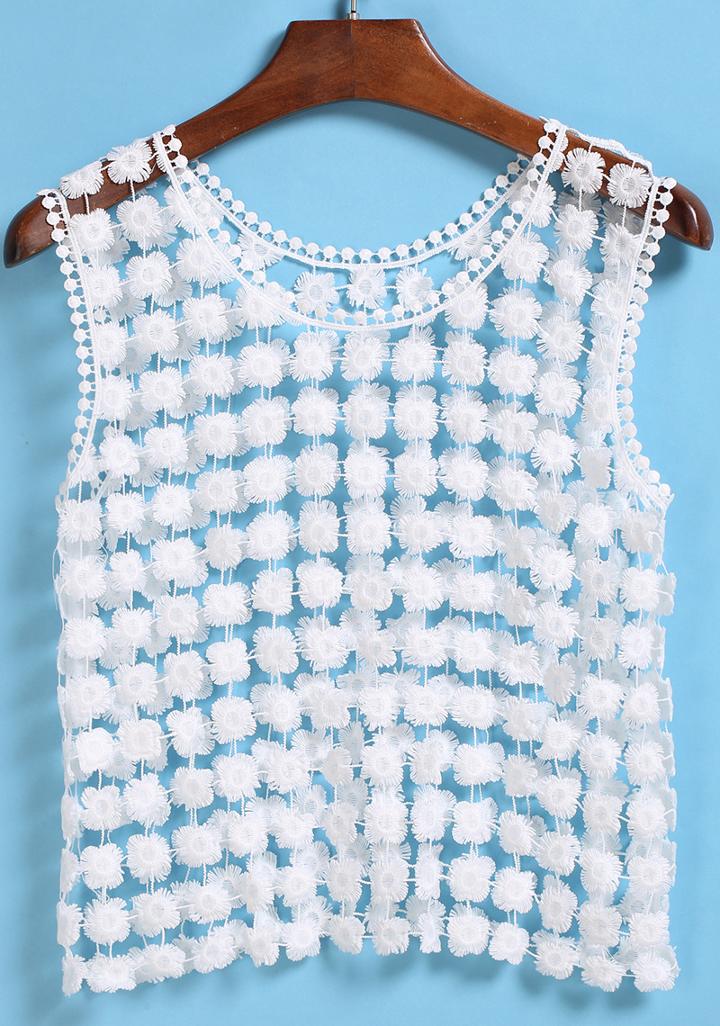 Romwe Hollow Lace Crochet Tank Top