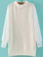 Romwe Contrast Lace Loose Knit White Sweater