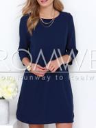 Romwe Navy Half Sleeve Pockets Dress