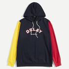 Romwe Guys Letter Embroidered Colorblock Hoodie