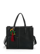 Romwe Contrast Stitch Tassel Charm Wide Strap Pu Bag