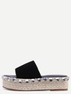 Romwe Black Peep Toe Rhinestone Thick-soled Espadrille Slippers