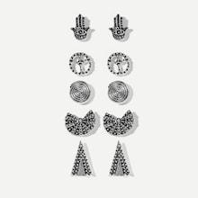 Romwe Hand & Triangle Stud Earrings 5pairs