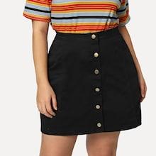 Romwe Plus Button Up Denim Skirt