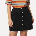 Romwe Plus Button Up Denim Skirt