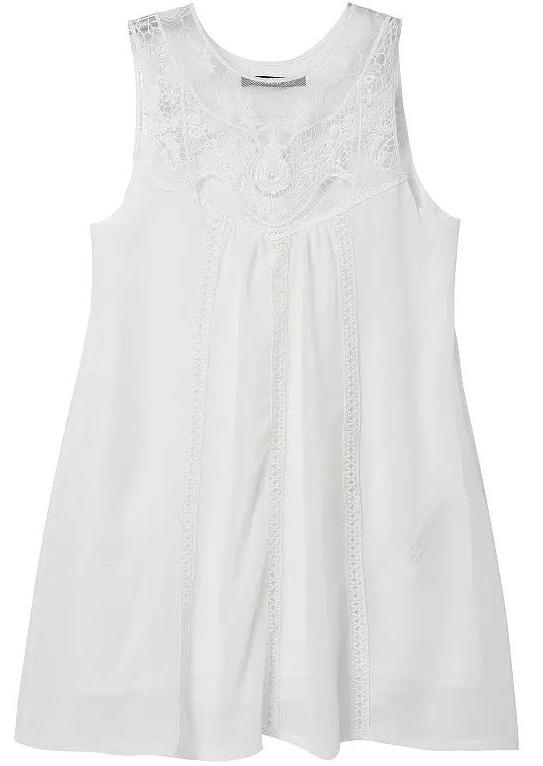 Romwe White Sleeveless Hollow Lace Loose Dress