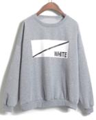 Romwe White Print Loose Grey Sweatshirt