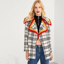 Romwe Fleece Panel Plaid Coat