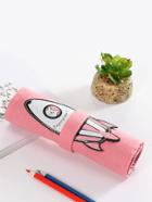 Romwe Patched Detail Roll Up Stationery Bag