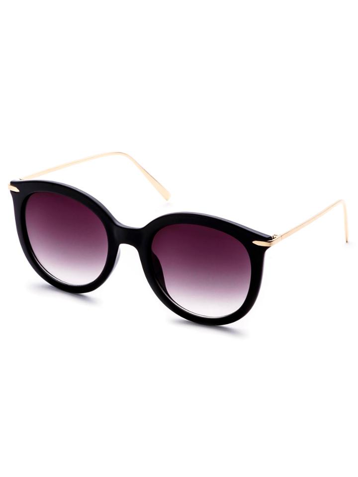 Romwe Black Frame Metal Arm Sunglasses