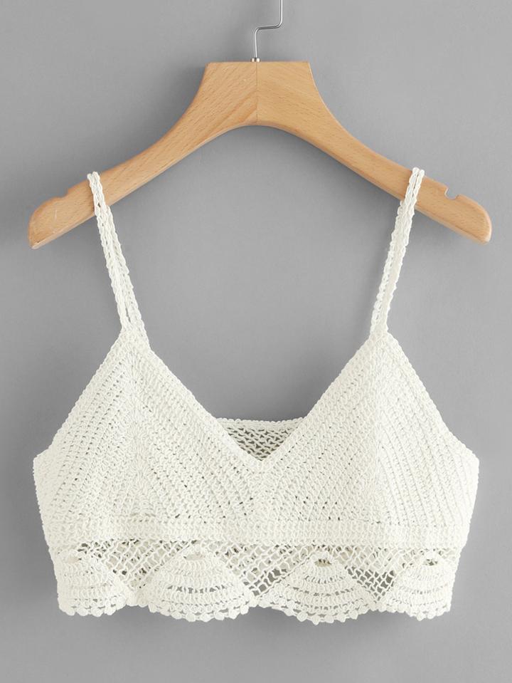 Romwe Scallop Hem Hollow Crochet Cami Top