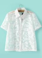 Romwe Lapel Mesh White Blouse