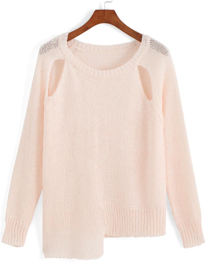 Romwe Long Sleeve Hollow Asymmetrical Sweater