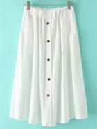 Romwe White Elastic Waist Button Front Pleated Skirt