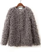 Romwe Zipper Faux Fur Grey Coat