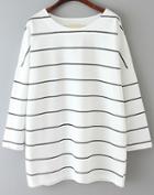 Romwe Striped Loose White And Black T-shirt