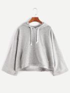 Romwe Pale Grey Drop Shoulder Pocket Drawstring Hooded T-shirt
