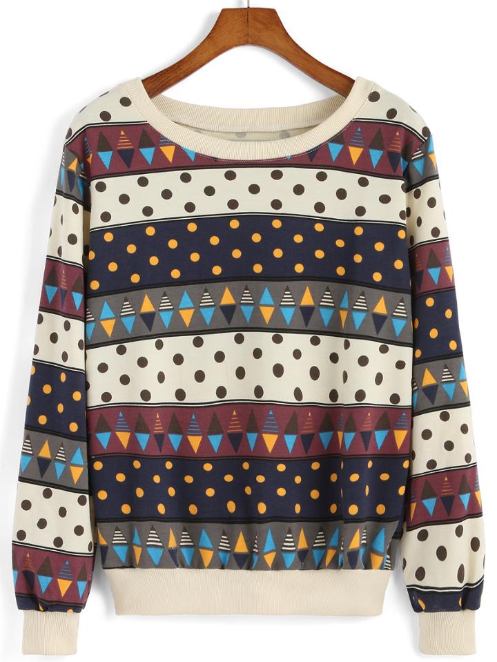 Romwe Polka Dot Triangle Print Sweatshirt