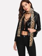 Romwe Fringe Trim Leopard Skinny Scarf