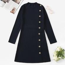 Romwe Single Breasted Ribbed Dress